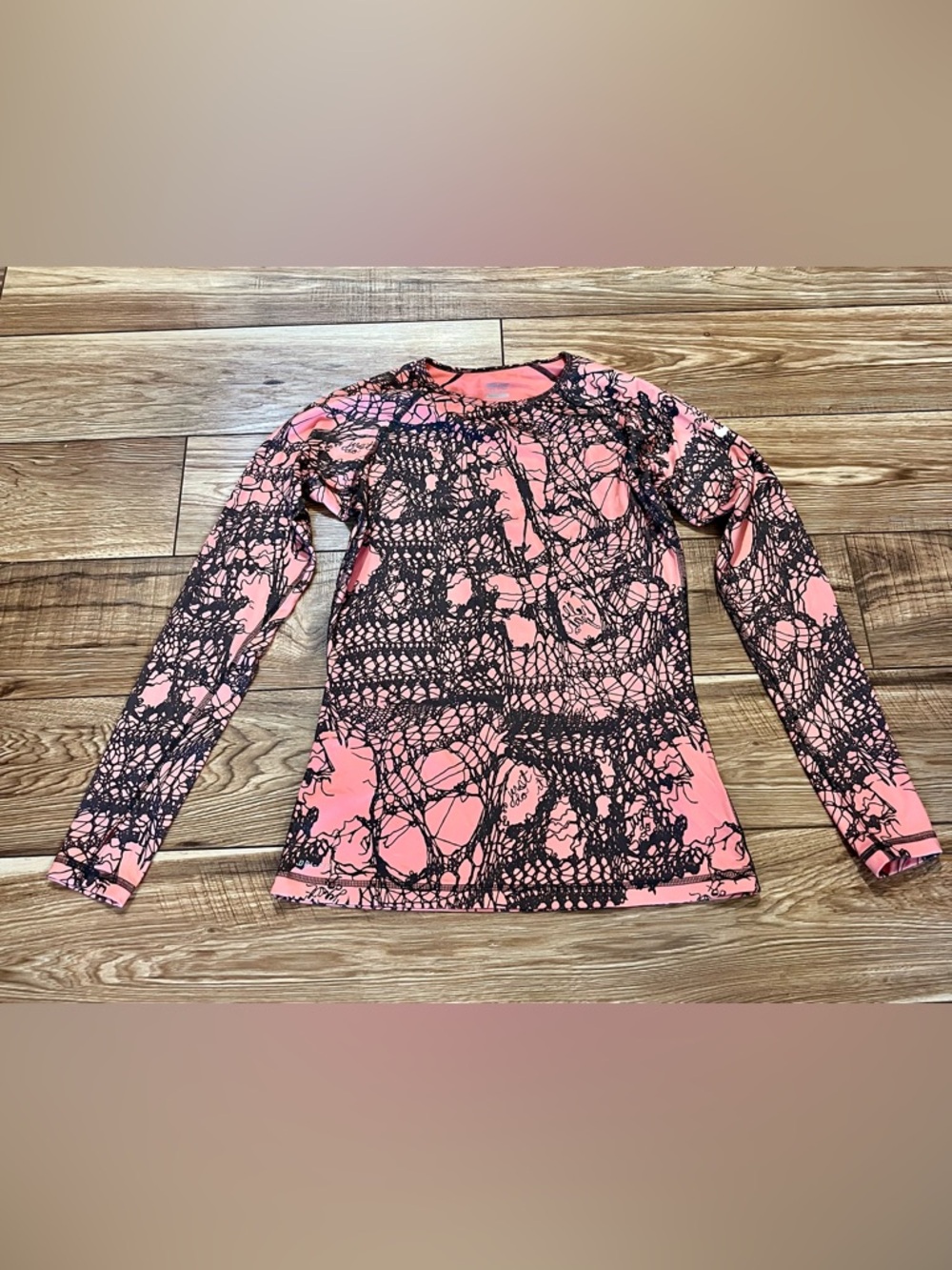 Nike Pink and Black Abstract Crew Neck Long Sleeve Dri FIT